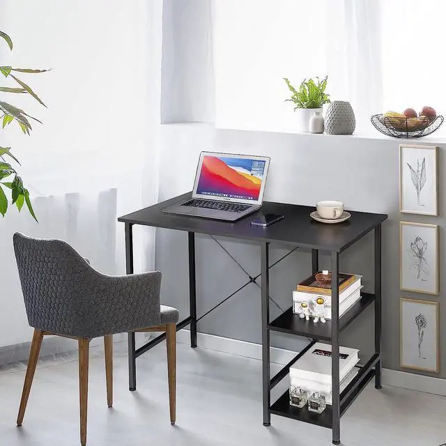 Alt view image 6 of 7 - ZenStyle Small Computer Desk with Storage Shelves Under Desk Reversible, 36Inch Home Office Writing Desk Table with Shelves for Small Place, Black