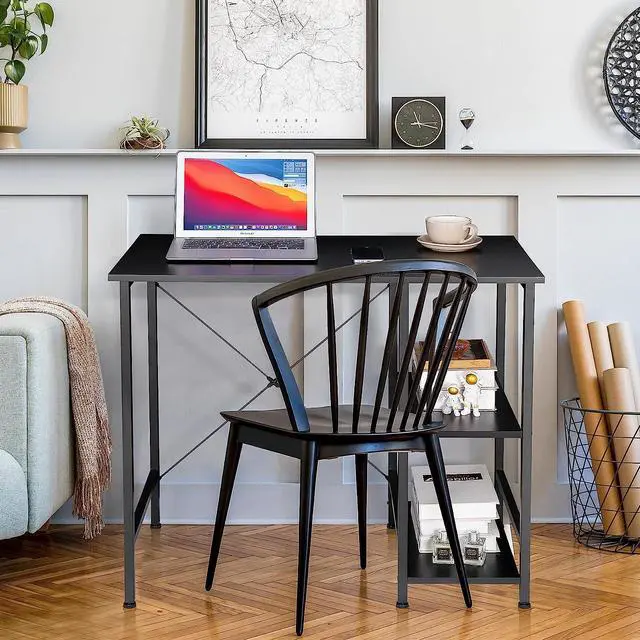 Alt view image 5 of 7 - ZenStyle Small Computer Desk with Storage Shelves Under Desk Reversible, 36Inch Home Office Writing Desk Table with Shelves for Small Place, Black