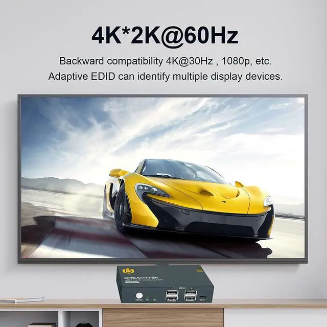 Alt view image 2 of 7 - KVM Switches 2 Port 4K@60Hz,  KVM Switch HDMI Share USB 2.0 Devices with 4 USB Hubs, 2 Computers 1 Monitor Share Keyboard Mouse Printer, Button Switch, Plug and Play