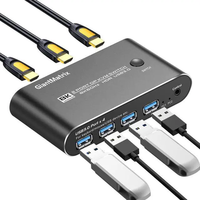 Alt view image 2 of 7 - DP2.0 KVM Switch DisplayPort 2 Port KVM Switch 1 Monitors 2 Computers Displayport KVM Switch Box 1440P 120Hz 144Hz 165Hz 175Hz 240Hz KVM Displayport USB 3.0 FreeSync G-SYNC