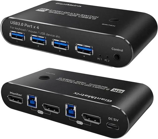 Alt view image 6 of 7 - DP2.0 KVM Switch DisplayPort 2 Port KVM Switch 1 Monitors 2 Computers Displayport KVM Switch Box 1440P 120Hz 144Hz 165Hz 175Hz 240Hz KVM Displayport USB 3.0 FreeSync G-SYNC