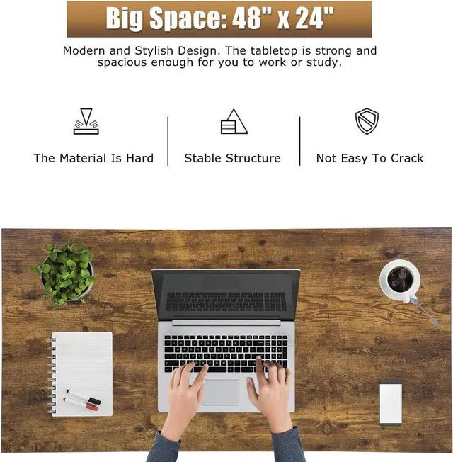 Alt view image 4 of 7 - FDW Computer Desk Home Office Desk 47W x 19D Gaming Desk Corner Writing Black Large Student Art Modren Simple Style PC Wood and Metal Desk Workstation for Small SpaceVintage