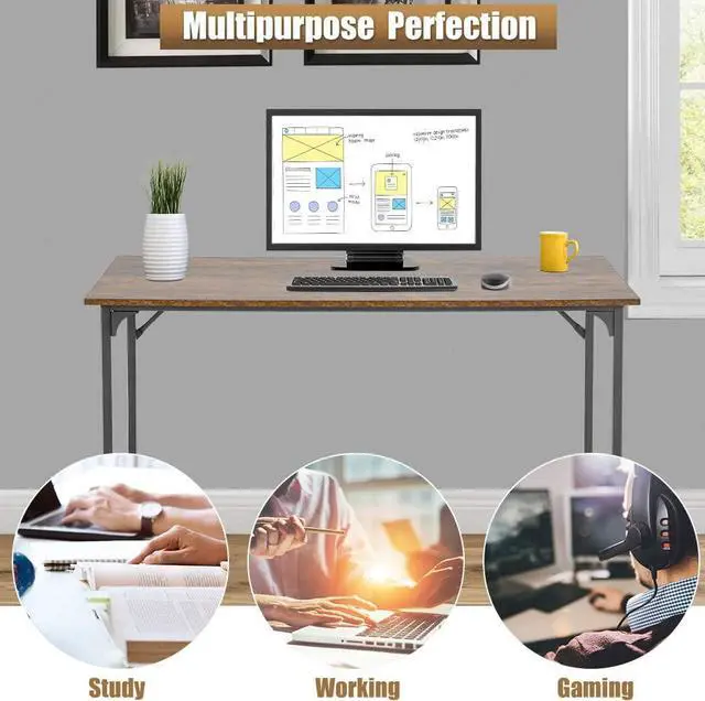 Alt view image 5 of 7 - FDW Computer Desk Home Office Desk Gaming Desk Corner Writing Black Large 47L x 23W Student Art Modren Simple Style PC Wood and Metal Desk Workstation for Small SpaceVintage