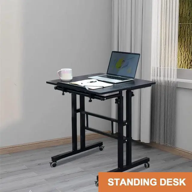 Alt view image 4 of 7 - AIZ Adjustable Desk with Rolling Wheels, Portable Laptop Table for Standing or Sitting, Home Office Computer Workstation for Adults or Children,Black