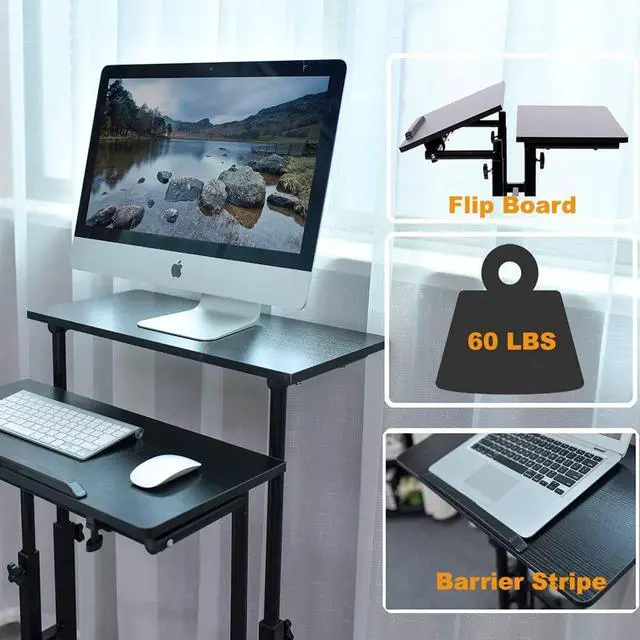 Alt view image 6 of 7 - AIZ Adjustable Desk with Rolling Wheels, Portable Laptop Table for Standing or Sitting, Home Office Computer Workstation for Adults or Children,Black