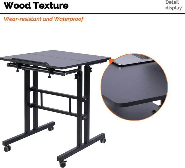 Alt view image 7 of 7 - AIZ Adjustable Desk with Rolling Wheels, Portable Laptop Table for Standing or Sitting, Home Office Computer Workstation for Adults or Children,Black