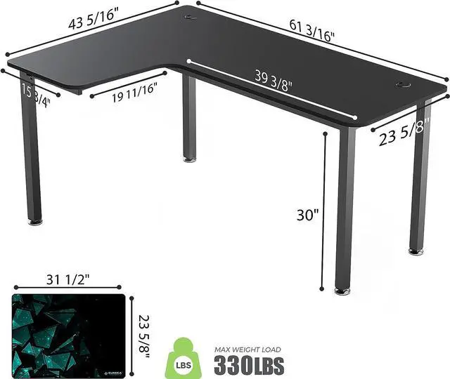 Alt view image 2 of 7 - Eureka Ergonomic L Shaped Gaming Desk, 61 Inch Corner Computer Desk, Modern Office Study Writing Desk, Home Gaming Table with Mouse Pad & Cable Management, Sturdy Metal Frame, Easy to Assembly, Left