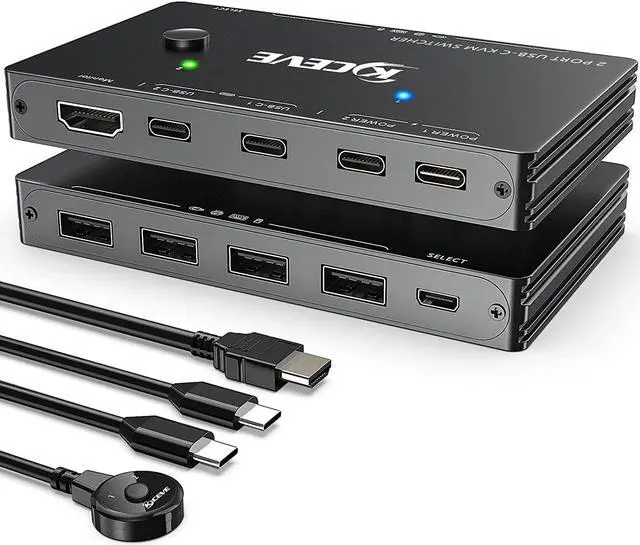 Main image of USB Type-C KVM Switch 4K@60Hz, 2 Computers Share 1 Monitor and 4 USB Devices, Compatible with Thunderbolt 3, with 87 W Power Delivery Option, Support HDMI+USB+Type-C 3.1 Input