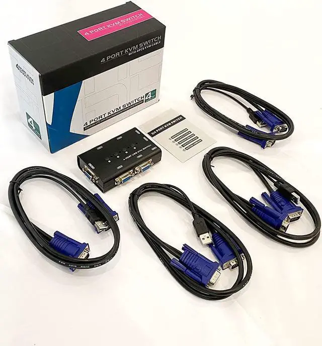 Alt view image 7 of 7 - VGA KVM Switch, Yinker 4 Port USB VGA KVM Switch w/4 KVM Cables & 3 USB Hubs for 4 Computers Share One Monitor Keyboard Mouse