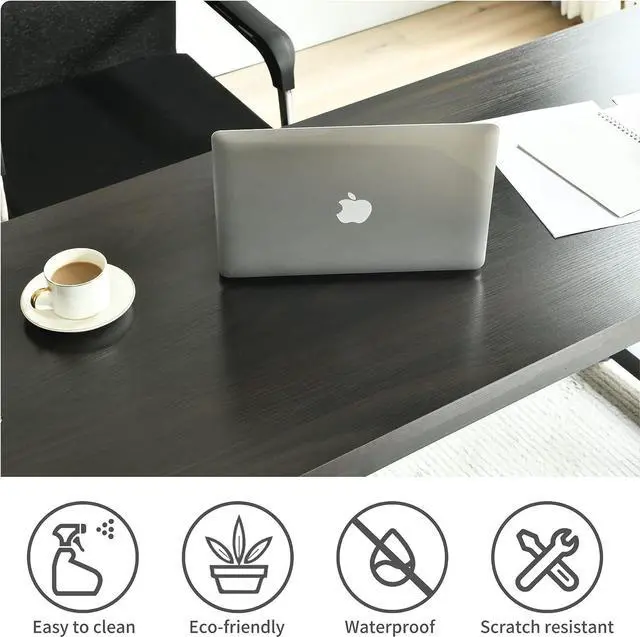 Alt view image 6 of 6 - Large Computer Desk - 63 Inch Home Office Desk Study Student Writing Table Gaming Desk Wood Modern Simple Table with Storage Bag & Headphone Hooks, Black