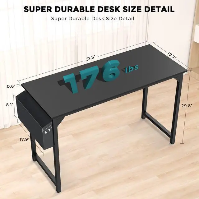 Alt view image 3 of 7 - 32 Inch Office Small Computer Desk Modern Simple Style Writing Study Work Table for Home Bedroom - Black