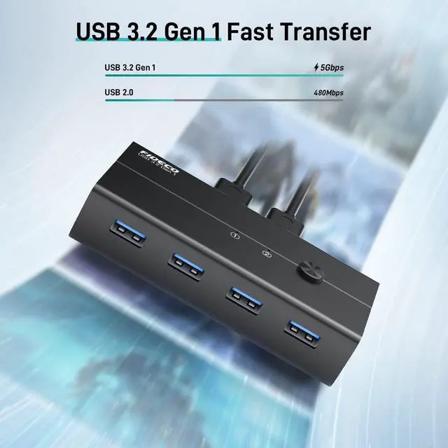 Alt view image 4 of 7 - FIDECO USB 3.2 Gen 1 KM Switch Selector, USB Switch Hub for 2 Computers to Share Mouse, Keyboard, Scanner, Printer, 2-Port Input and 4-Port Output, Aluminum Shell