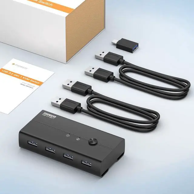 Alt view image 7 of 7 - FIDECO USB 3.2 Gen 1 KM Switch Selector, USB Switch Hub for 2 Computers to Share Mouse, Keyboard, Scanner, Printer, 2-Port Input and 4-Port Output, Aluminum Shell