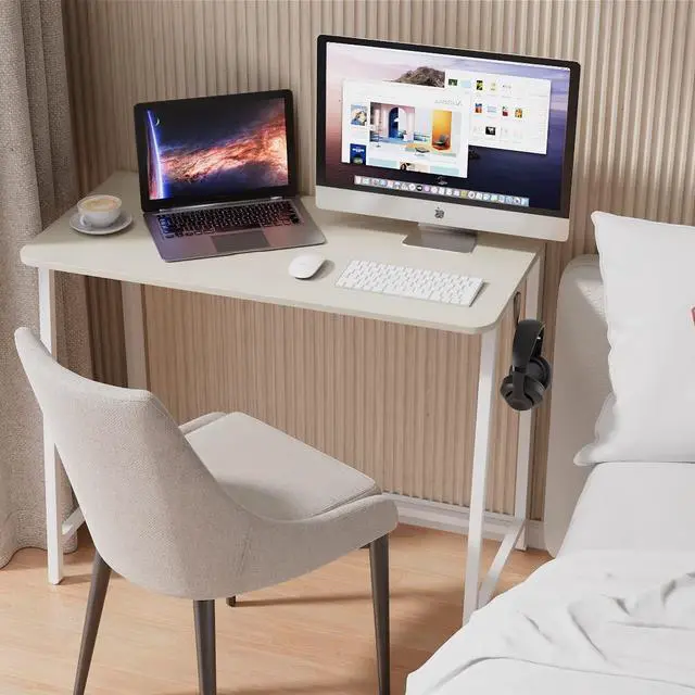 Alt view image 3 of 7 - Folding Desk, Small Foldable Desk 31.5" for Small Spaces, Space Saving Computer Table Writing Workstation for Home Office, Easy Assembly, Oak