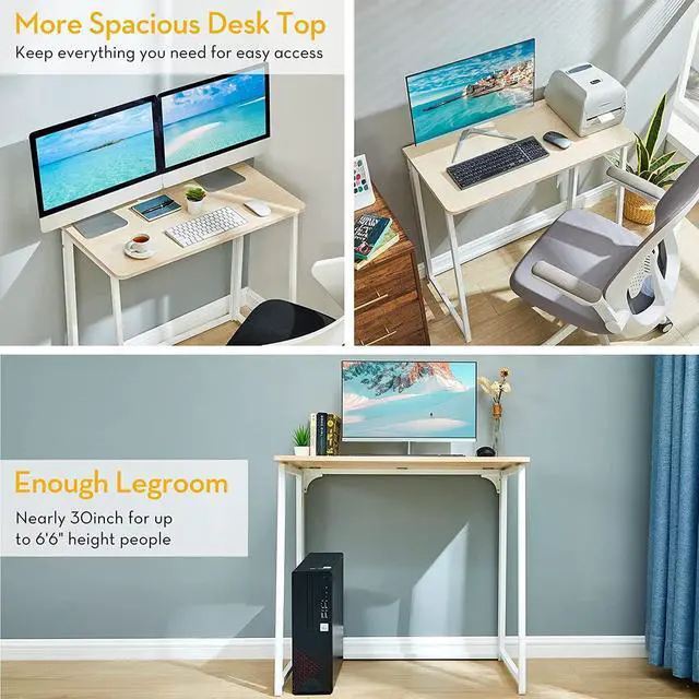 Alt view image 6 of 7 - Folding Desk, Small Foldable Desk 31.5" for Small Spaces, Space Saving Computer Table Writing Workstation for Home Office, Easy Assembly, Oak