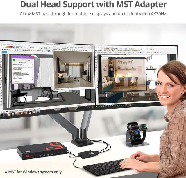 Alt view image 7 of 7 - SIIG 4K DisplayPort 4-Port KVM Switch with Audio and Microphone, DP 1.2 4K60, USB 3.0 x4, USB 2.0 x2, Cables Included, Hotkey Control, TAA Compliant, ESD Protection, Metal housing (CE-DP0G11-S1)