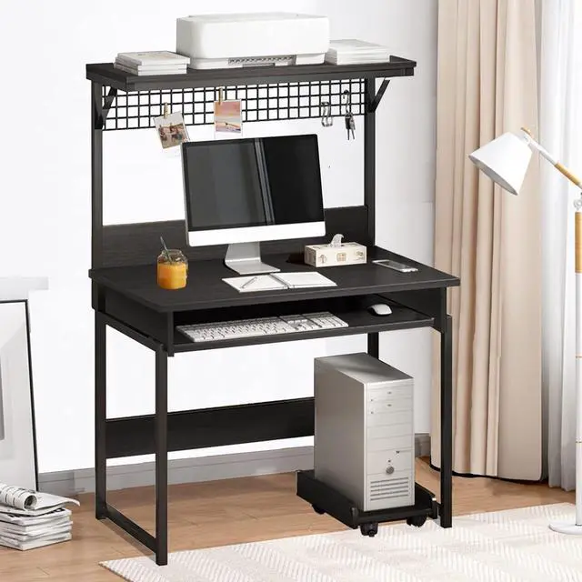 Alt view image 4 of 7 - ALISENED 31.5" Computer Desk with Hutch, Office Desk Study Table Writing Desk Workstation PC Table for Home OfficeSpace Saving Design