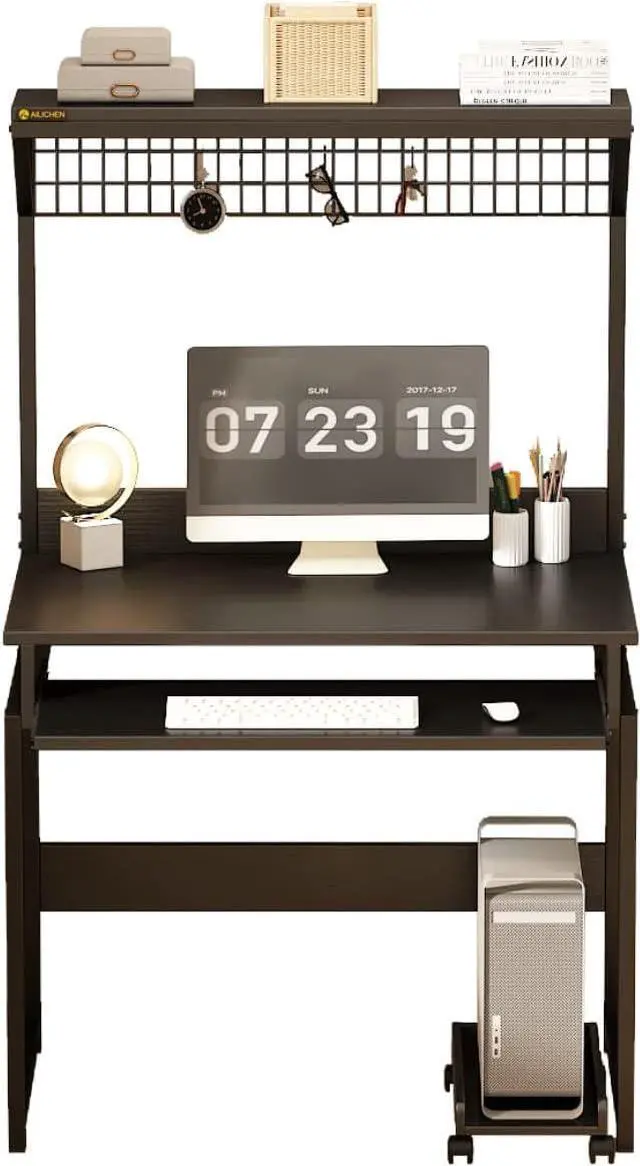Alt view image 7 of 7 - ALISENED 31.5" Computer Desk with Hutch, Office Desk Study Table Writing Desk Workstation PC Table for Home OfficeSpace Saving Design