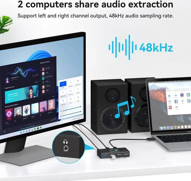 Alt view image 5 of 7 - USB 3.0 Switcher Selector 2 Computers Share 4 USB 3.0 Devices1 3.5mm Audio USB KVM Switcher for Keyboard Mouse Printer Scanner Hard Drivers Headsets