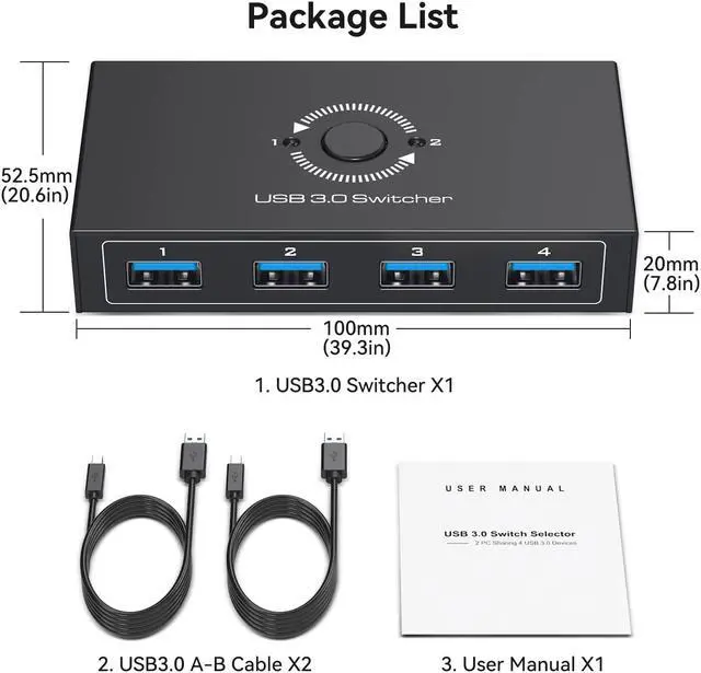 Alt view image 7 of 7 - USB 3.0 Switcher Selector 2 Computers Share 4 USB 3.0 Devices1 3.5mm Audio USB KVM Switcher for Keyboard Mouse Printer Scanner Hard Drivers Headsets