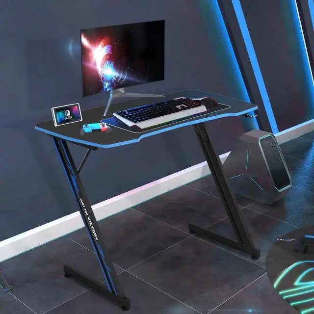 Alt view image 4 of 7 - Z Shaped Gaming Desk 39 Gaming Computer Desk with Headphone Hook Gaming PC Table for boy Girl Home Office Desks Carbon Fiber Gaming Desk for Small Places, Simple Installation, Black