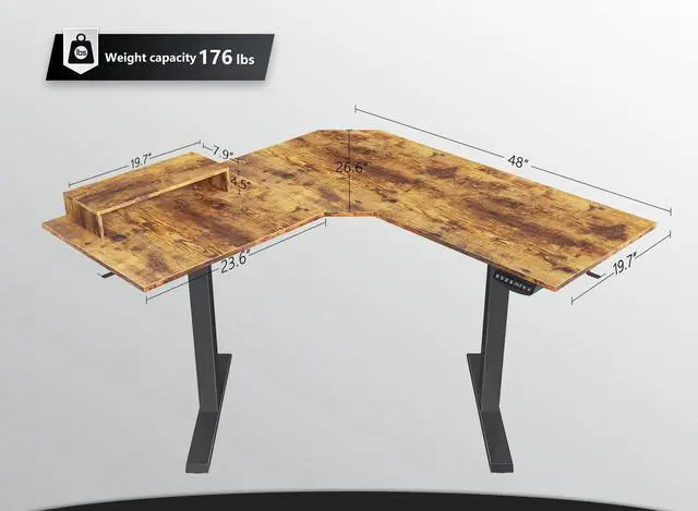 Alt view image 3 of 7 - FEZIBO Dual Motor L Shaped Electric Standing Desk, 48 Inches Stand Up Corner Desk, Home Office Sit Stand Desk with Rustic Brown Top and Black Frame
