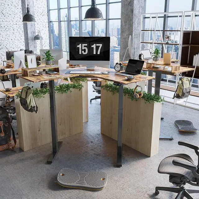 Alt view image 4 of 7 - FEZIBO Dual Motor L Shaped Electric Standing Desk, 48 Inches Stand Up Corner Desk, Home Office Sit Stand Desk with Rustic Brown Top and Black Frame
