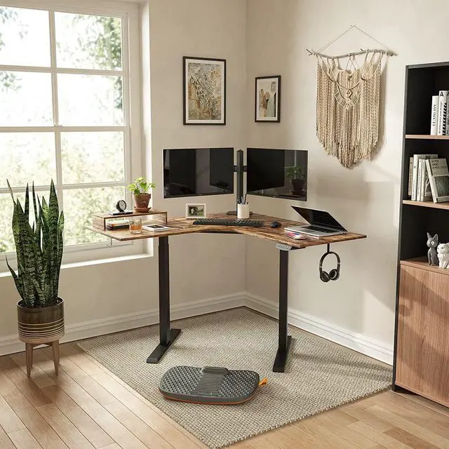 Alt view image 5 of 7 - FEZIBO Dual Motor L Shaped Electric Standing Desk, 48 Inches Stand Up Corner Desk, Home Office Sit Stand Desk with Rustic Brown Top and Black Frame