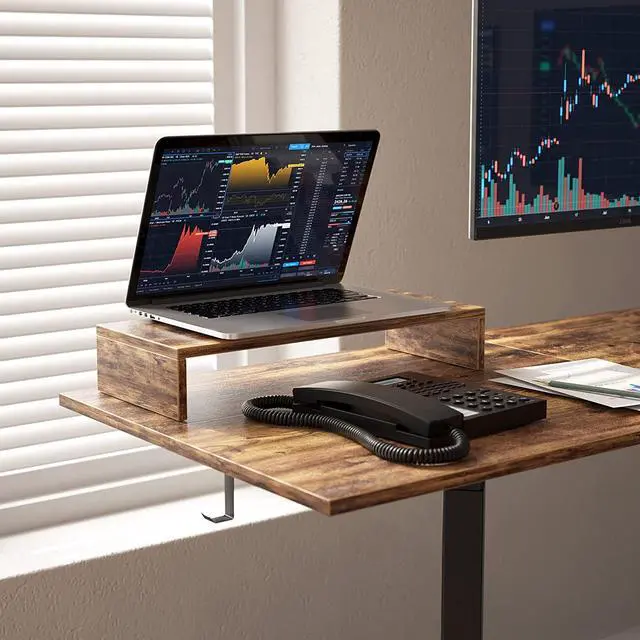 Alt view image 6 of 7 - FEZIBO Dual Motor L Shaped Electric Standing Desk, 48 Inches Stand Up Corner Desk, Home Office Sit Stand Desk with Rustic Brown Top and Black Frame