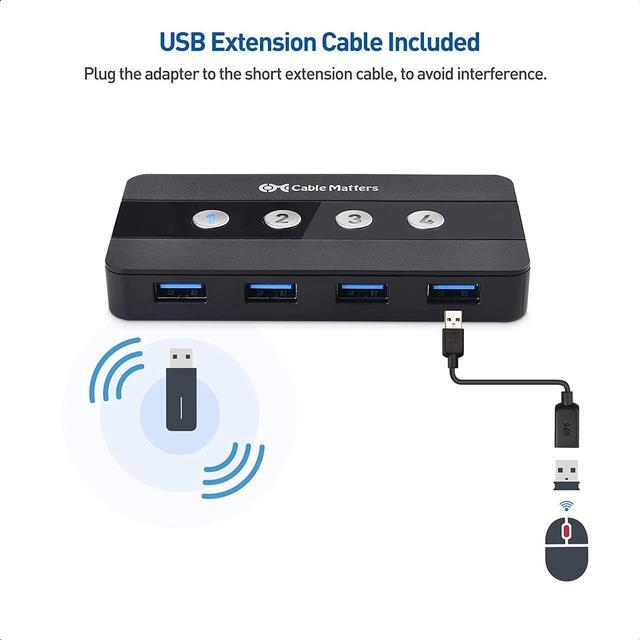 Alt view image 4 of 7 - Cable Matters 4 Port USB 3.0 Switch USB Sharing Switch for 4 Computers and USB Peripherals - Button or Wireless Remote Control Switching - Includes a USB-C Adapter for USB-C USB4 and Thunderbolt 4