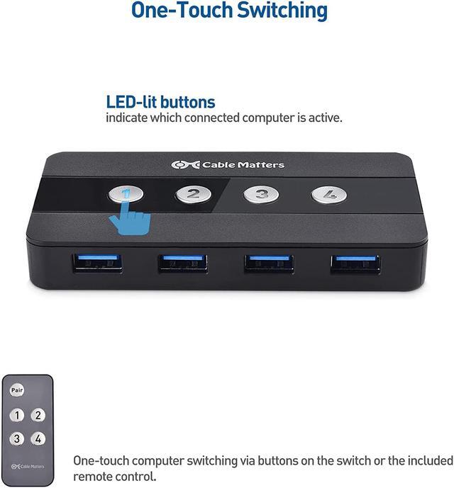 Alt view image 5 of 7 - Cable Matters 4 Port USB 3.0 Switch USB Sharing Switch for 4 Computers and USB Peripherals - Button or Wireless Remote Control Switching - Includes a USB-C Adapter for USB-C USB4 and Thunderbolt 4