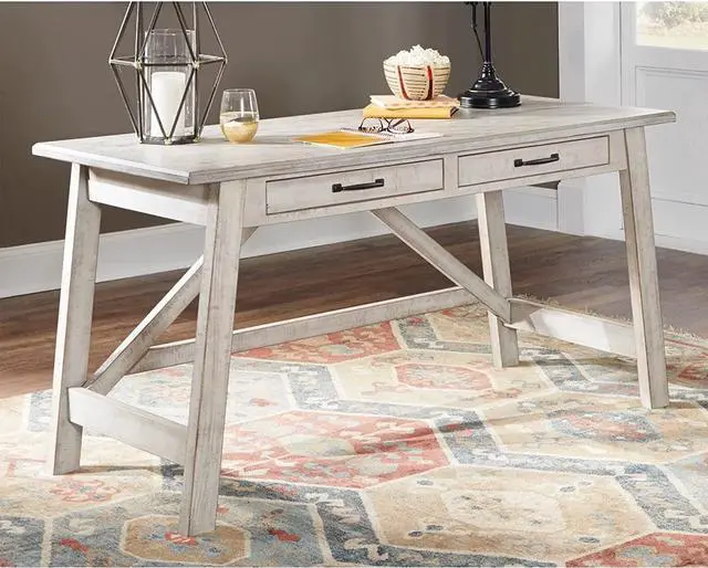 Alt view image 2 of 7 - Signature Design by Ashley Carynhurst Farmhouse 60" Home Office Desk with Drawers, Distressed White