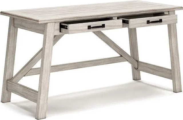 Alt view image 4 of 7 - Signature Design by Ashley Carynhurst Farmhouse 60" Home Office Desk with Drawers, Distressed White