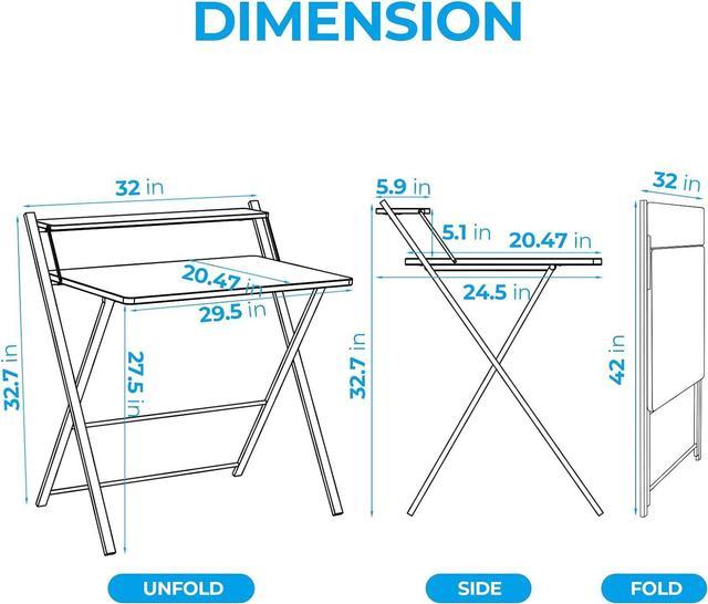 GreenForest Folding Desk No Assembly Required, Computer Desk with 2-Tier Shelf Foldable Table for Small Spaces Fully Unfold 32 x 24.5 inch, Espresso