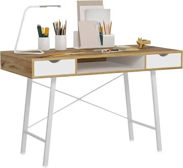 Main image of sogesfurniture Computer Desk, Makeup Vanity Table, Desk with Storage Drawers, Writing Study Desk with 2 Drawers for Home Office, Dressing Table