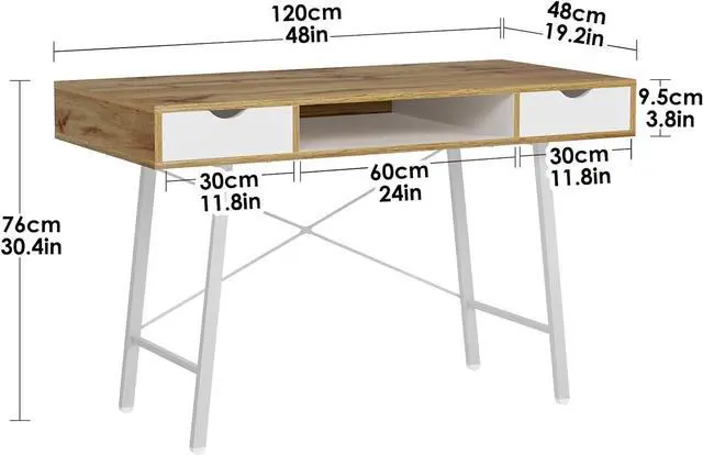 Alt view image 3 of 7 - sogesfurniture Computer Desk, Makeup Vanity Table, Desk with Storage Drawers, Writing Study Desk with 2 Drawers for Home Office, Dressing Table