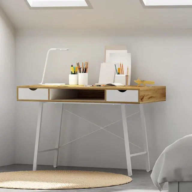 Alt view image 4 of 7 - sogesfurniture Computer Desk, Makeup Vanity Table, Desk with Storage Drawers, Writing Study Desk with 2 Drawers for Home Office, Dressing Table