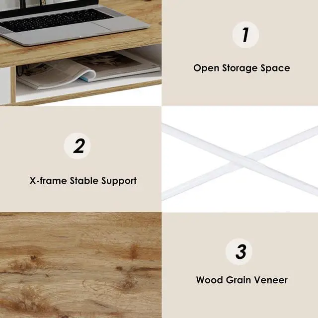 Alt view image 5 of 7 - sogesfurniture Computer Desk, Makeup Vanity Table, Desk with Storage Drawers, Writing Study Desk with 2 Drawers for Home Office, Dressing Table