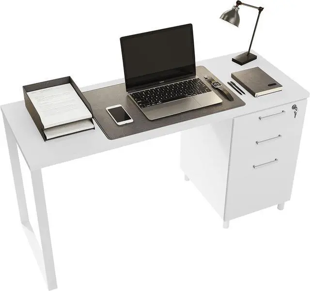 Alt view image 3 of 7 - Modern Designs Milano Office Desk with 3 Locking Drawers, 48 Inch White Industrial Wood Desk with Filing Drawer and Storage, by Crafts and Comfort