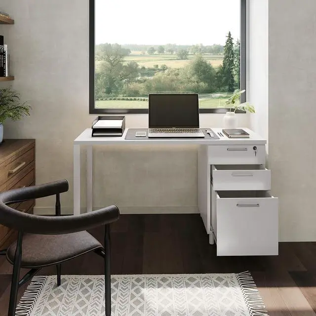 Alt view image 5 of 7 - Modern Designs Milano Office Desk with 3 Locking Drawers, 48 Inch White Industrial Wood Desk with Filing Drawer and Storage, by Crafts and Comfort