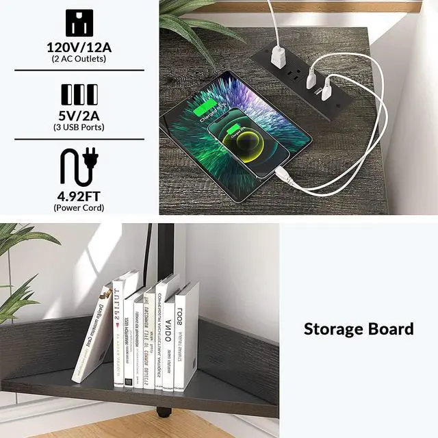 Alt view image 4 of 7 - Armocity Corner Desk Small Desk with Outlets Corner Table for Small Space, Computer Desk with USB Ports Triangle Desk with Storage for Home Office, Workstation, Living Room, Bedroom, Oak
