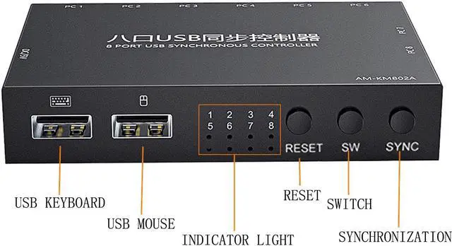Alt view image 5 of 7 - 8 Ports USB Synchronizer DNF Keyboard Mouse USB Shared Display Synchronization Controller KVM Switcher Black