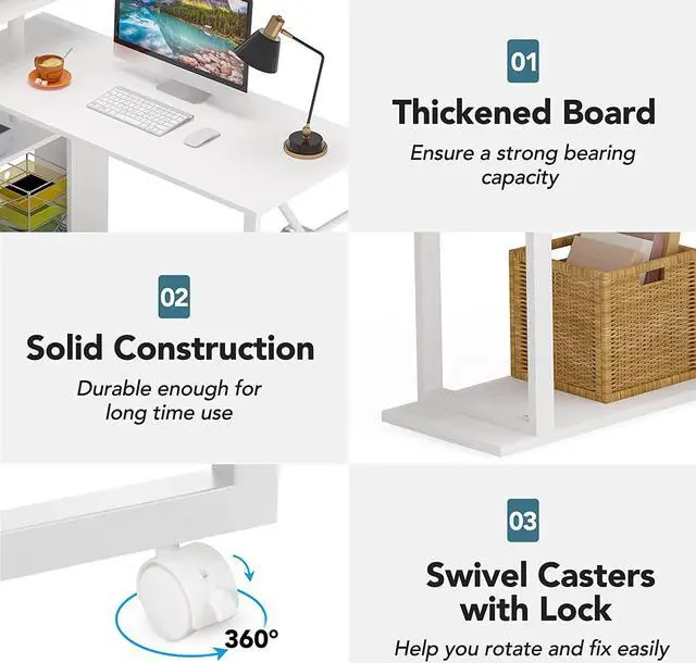 Alt view image 6 of 7 - Tribesigns Rotating Computer Desk with 5 Shelves Bookshelf, Modern L-Shaped Corner Desk with Storage, Reversible Office Desk Study Table Writing Desk on Wheels for Home Office (White)