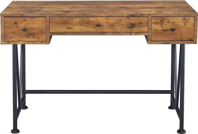 Alt view image 5 of 7 - Coaster Furniture Analiese Farmhouse 3 Drawer Home Office Writing Desk Black Metal Base Antique Nutmeg Brown 801541