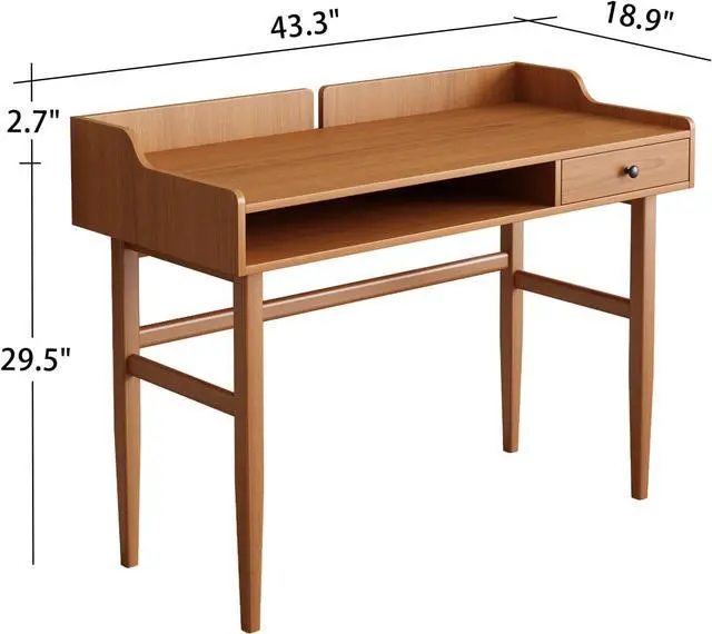 Alt view image 2 of 7 - Vintage-Style Desk with Scandinavian Flair, Computer or Laptop Desk, Writing Desk with Drawer and Open Storage Cubby, Small Space Dressing Table.