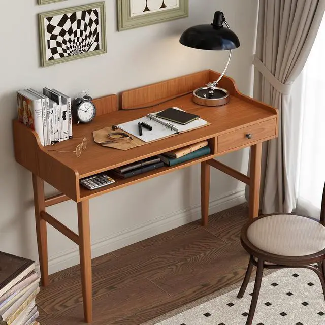 Alt view image 7 of 7 - Vintage-Style Desk with Scandinavian Flair, Computer or Laptop Desk, Writing Desk with Drawer and Open Storage Cubby, Small Space Dressing Table.