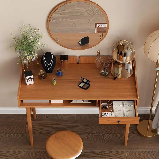 Alt view image 6 of 7 - Vintage-Style Desk with Scandinavian Flair, Computer or Laptop Desk, Writing Desk with Drawer and Open Storage Cubby, Small Space Dressing Table.