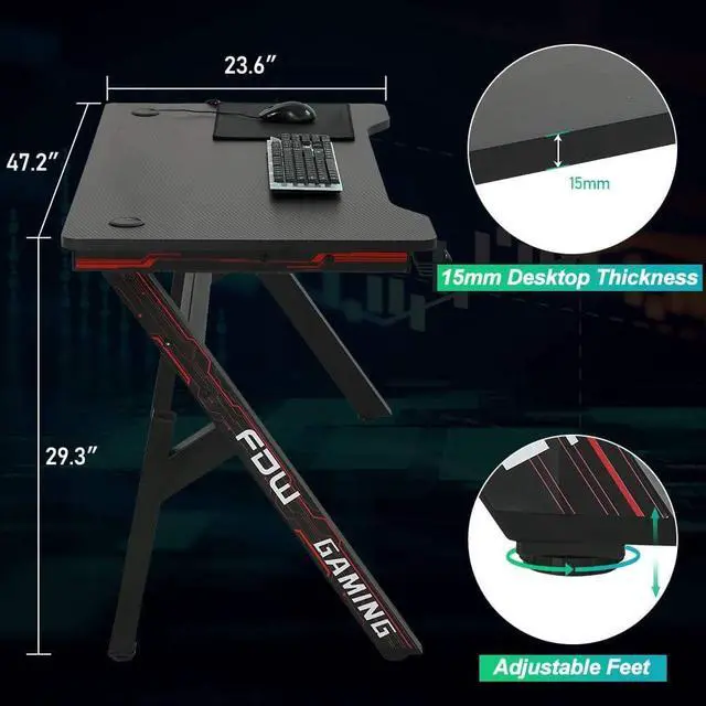 Alt view image 2 of 7 - Gaming Computer Desk Home Office Desk Extra Large Modern Ergonomic Black PC Carbon Fiber Writing Desk Table with Cup Holder Headphone Hook