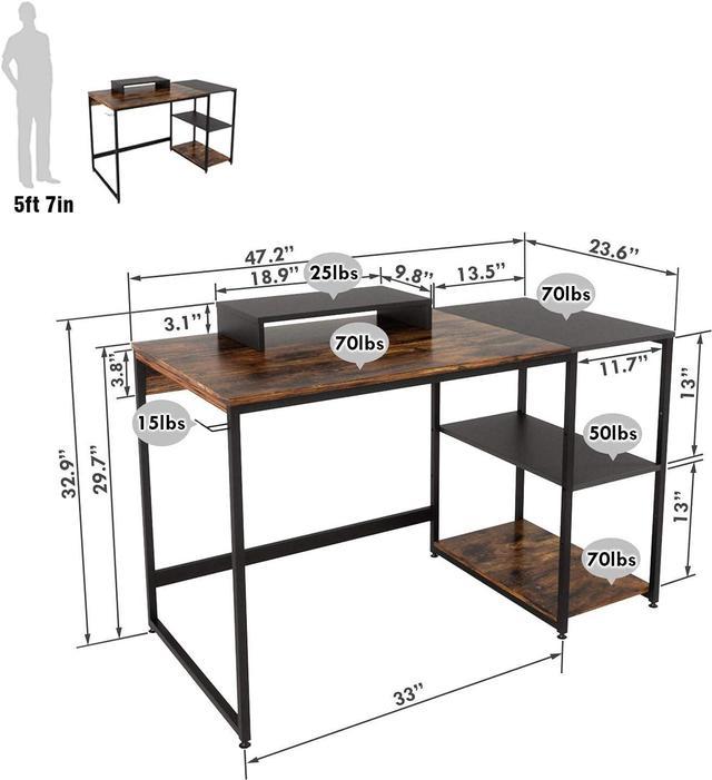 Nost & Host 47 Inch Modern Industrial Table Home Office Wood Desktop Mount  Computer Study Desk With 2 Tier Adjustable Book Shelves, Gray : Target