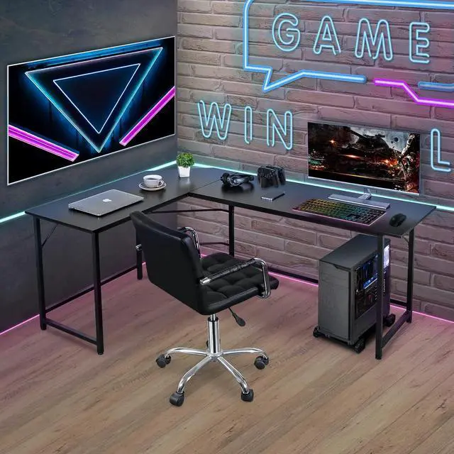 Alt view image 2 of 7 - ZenStyle 66" Modern L-Shaped Corner Computer Desk Home Office LaptopTable Gaming Workstation with CPU Stand 66.5'' x 47.3'' x 29.3'' (Black)